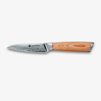 Haruta 4 pulgadas VG10 Cuchillo de despido de acero Damasco japonés con mango de madera y vaina