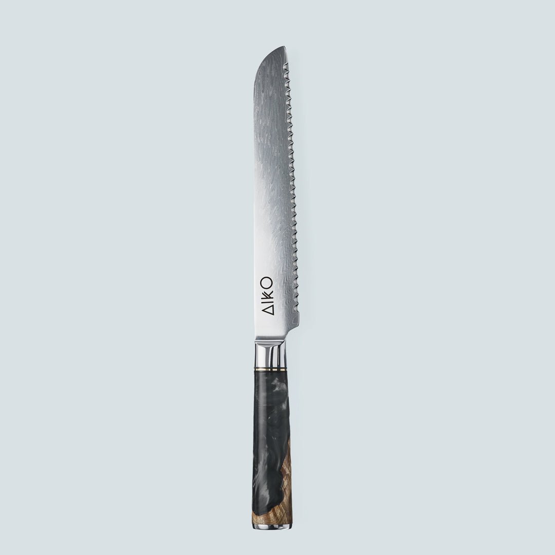 Aiko Black (あいこ あいこ, アイコ) Cuchillo de acero Damasco con mango de resina negra de color