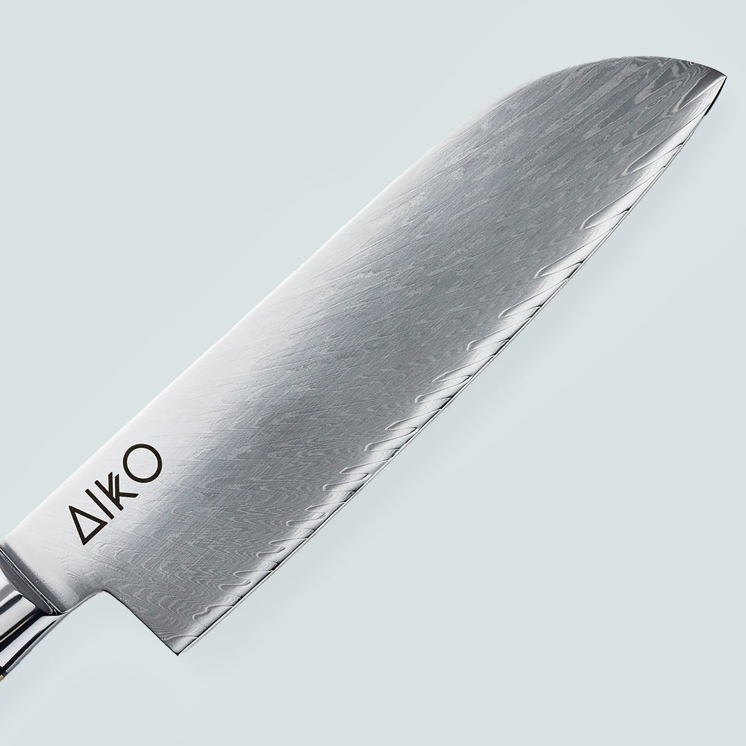 Aiko Black (あいこ あいこ, アイコ) Cuchillo de acero Damasco con mango de resina negra de color
