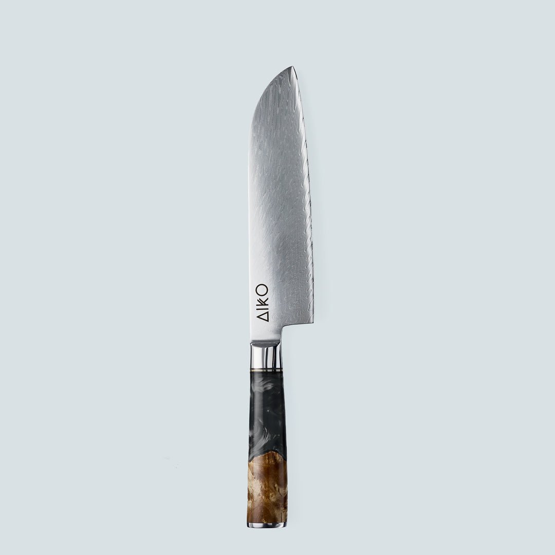 Aiko Black (あいこ あいこ, アイコ) Cuchillo de acero Damasco con mango de resina negra de color
