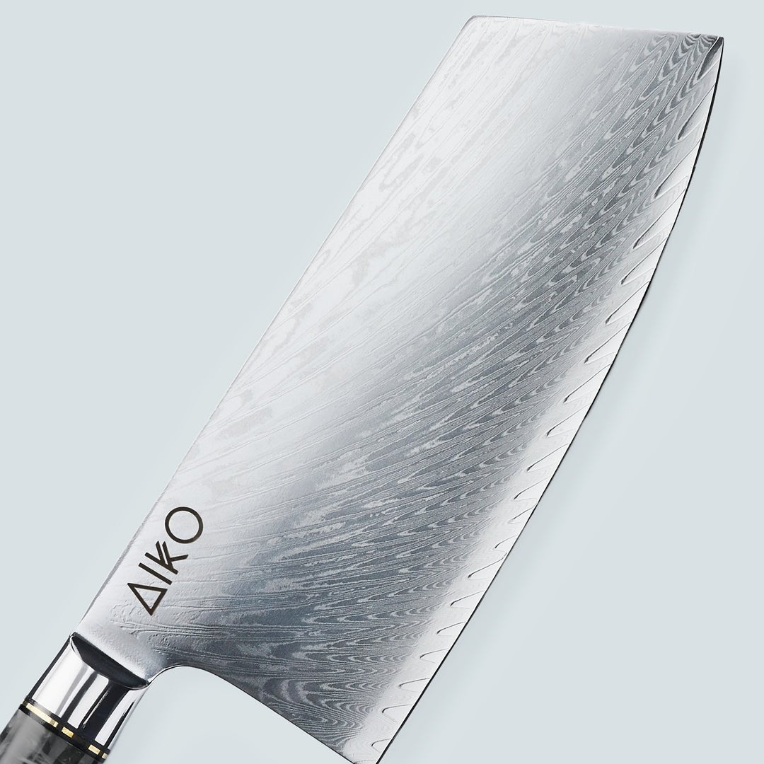 Aiko Black (あいこ あいこ, アイコ) Cuchillo de acero Damasco con mango de resina negra de color