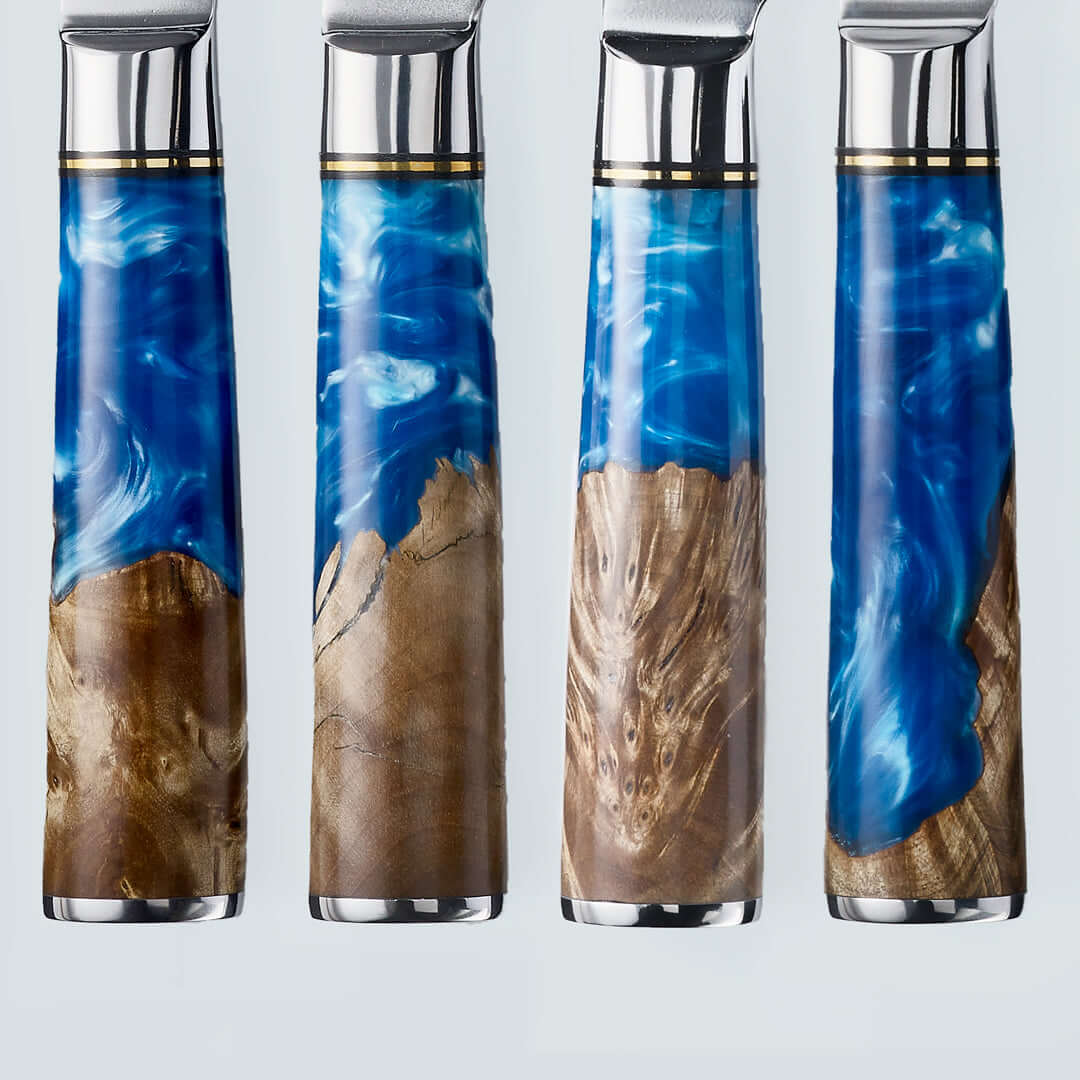 AIKO Azul (あいこ あいこ アイコ アイコ アイコ アイコ) Cuchillo de acero Damasco con mango de resina azul de color