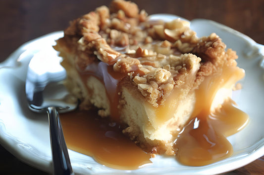 Delicioso pastel de volcado de manzana de caramelo