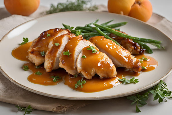 Pollo de albaricoque esmaltado con hierbas frescas