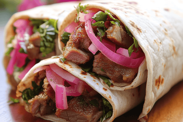 Spiced Leftover Lamb Wraps with Mint Yogurt and Pickled Onions