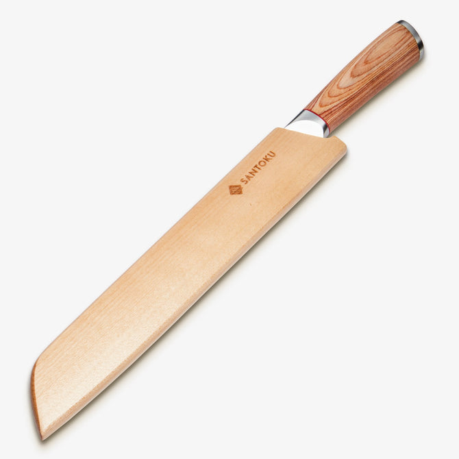 Haruta de 10 pulgadas VG10 Cuchillo de pan de acero japonés Damasco con mango de madera y vaina