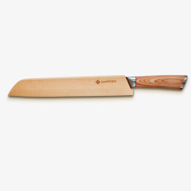 Haruta de 10 pulgadas VG10 Cuchillo de pan de acero japonés Damasco con mango de madera y vaina