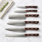 Yuhi Juego de cuchillos de cocina con diseño de Damasco de 6 piezas con mangos de madera de Pakka y caja de regalo