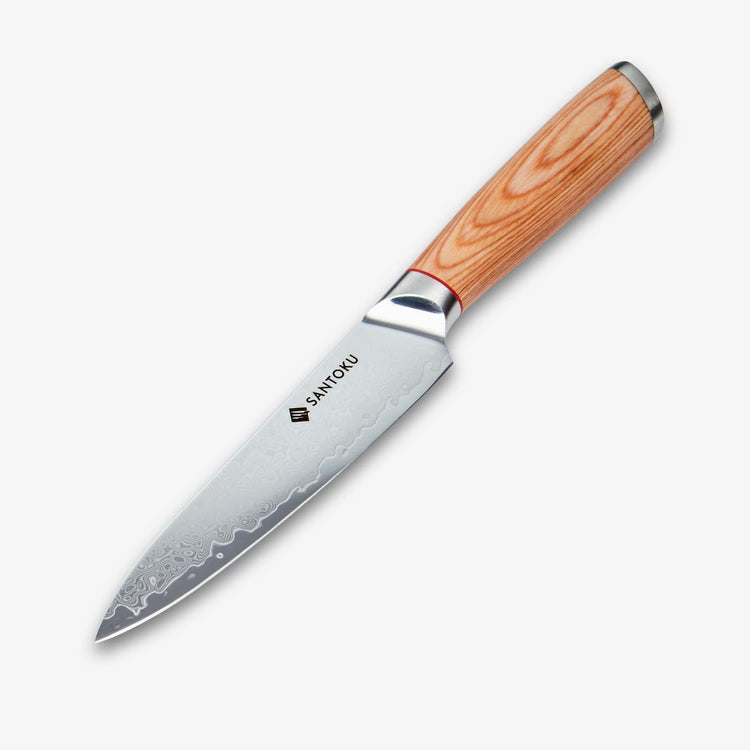 Haruta 5 Inch VG10 Japanese Damascus Steel Utility Knife with Wooden Handle & Scabbard