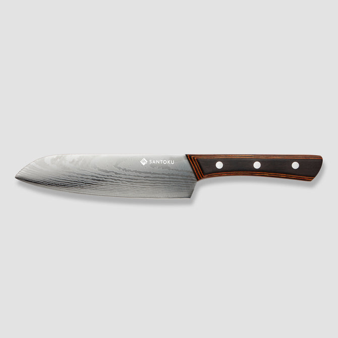 Yuhi Juego de cuchillos de cocina con diseño de Damasco de 6 piezas con mangos de madera de Pakka y caja de regalo