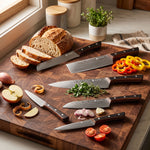Yuhi Juego de cuchillos de cocina con diseño de Damasco de 6 piezas con mangos de madera de Pakka y caja de regalo