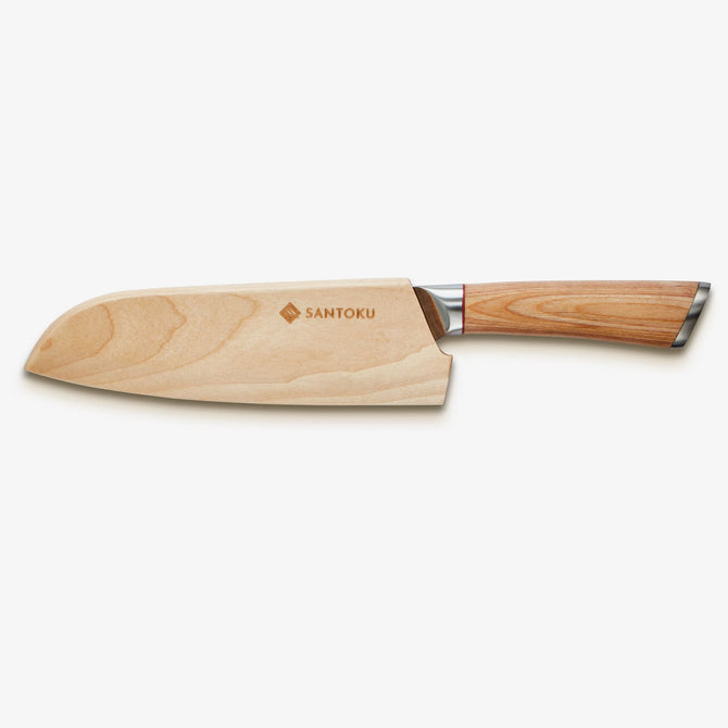 Haruta de 7 pulgadas VG10 Damasco Steel Santoku Cuchillo con mango de madera y vaina