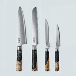 Cuchillo Aiko de acero damasco negro con mango de resina de color negro