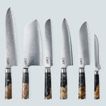 Cuchillo Aiko de acero damasco negro con mango de resina de color negro