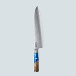 Cuchillo Aiko de Acero Damasco Azul con Mango de Resina de Color Azul