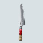 Cuchillo Aiko de acero damasco rojo con mango de resina de color rojo