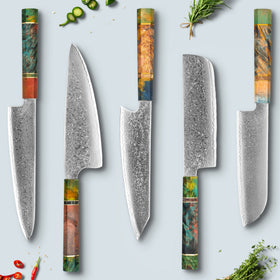 Cuchillo Ichika de Acero Damasco con Mango Octagonal de Colores